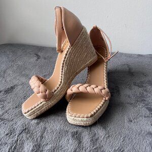 Lulus Soyta Light Nude Ankle Strap Platform Espadrille Wedges in Size 8.5